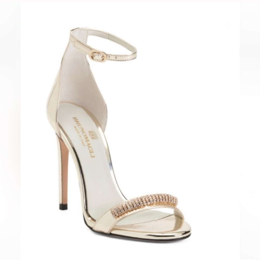 Bruno Magli Cream Gold Stiletto Heels with Ankle Strap